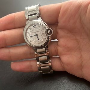 Cartier Ballon Bleu Diamond Dial Steel Ladies Watch 28mm
